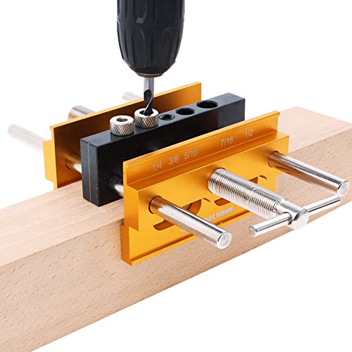 AUTOTOOLHOME Self Centering Doweling Jig Plus 6 inch Widen Wood Dowel Jig Kit Drill Jig for Straight Holes 6 Drill Guide Bushings Set Woodworking AUTOTOOLHOME