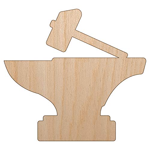 Hammer and Anvil Blacksmith Icon Unfinished Wood Shape Piece Cutout for DIY Craft Projects - 1/4 Inch Thick - 6.25 Inch Size Sniggle Sloth