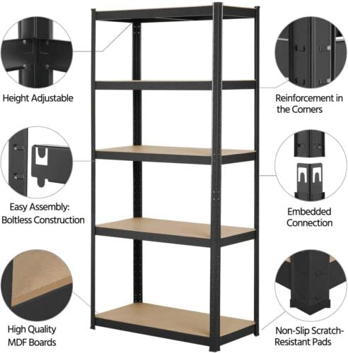 Black Shelves -5 Tier Boltless Garage Shelving Workshop Storage Racking Shelves Heavy Duty Metal Storage Rack Shelf Unit,MDF Sheet Garage - WoodArtSupply