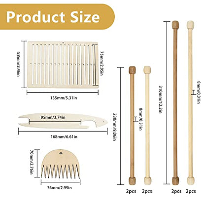 11 Pieces Weaving Loom Kit, Wood DIY Weaving Loom with Wooden Weaving Stick Weaving Comb and Wood Weaving Crochet Needle Warp Frame Loom for Kids - WoodArtSupply