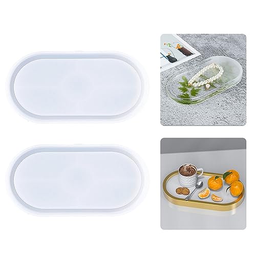 Resin Tray Molds, 2 PCS Oval Coaster Epoxy Resin Rolling Tray Mold for Resin Jewelry Making Mould DIY Jewelry Tray Dishes for Office Home Decoration