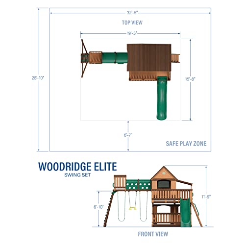 Backyard Discovery Woodridge Elite All Cedar Wood Swing Set, Upper and Lower Deck, Sandbox, Vented Tunnel, Rock Climbing Wall, Coated Rope Belted Backyard Discovery