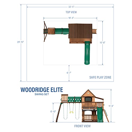 Backyard Discovery Woodridge Elite All Cedar Wood Swing Set, Upper and Lower Deck, Sandbox, Vented Tunnel, Rock Climbing Wall, Coated Rope Belted