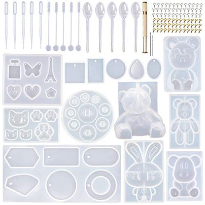 EuTengHao 20pcs 3D Animal Resin Molds Tools Set Includes 8 Resin Casting Molds Large Clear Unicorn Epoxy Silicone Molds 2 Measurement Cup 10 Wood
