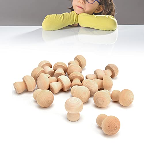 Wooden Mushroom Ornament, Unfinished Mushrooms, 50pcs Wood Mushroom DIY Toy in Clear Box, Plain Unpainted Mini Mushroom for Arts and Crafts Projects AUNMAS