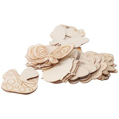 hobbyhub 30Pcs Animal and Plants Unfinished Wooden Slices,Butterfly Flower Bee Shape Blank Wood Paint Cutouts Ornaments for DIY Paint Crafts,Home - WoodArtSupply