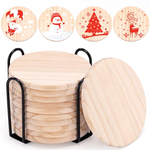 10Pcs Wooden Coasters for Drinks-Natural Wood Drink Coasters Set for Modern Home Decor,Coasters for Coffee Table Wood Slices for Christmas Wedding