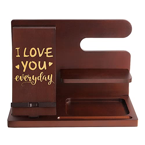 Personalized Wood Phone Docking Station for Husband Boyfriend - I Love You Everyday - Key Holder Wallet Stand Watch Organizer Men Gift Anniversary - WoodArtSupply