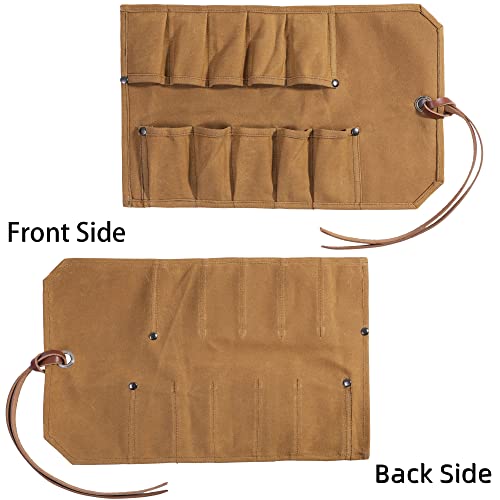 Heavy Duty Waxed Canvas Small Tool Bag Tool Pouch for Chisels, Hammers, Gouges Palm Tools (Khaki) Denifiter