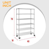 BestOffice 18x48x72 Wire Shelving with Commercial Wheels 6-Shelf Adjustable Heavy Duty Storage Shelves Metal Shelves Storage Unit Shelf,6000 LBS BestOffice