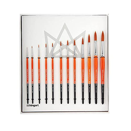 KINGART 1080D Premium Radiant Series Golden Synthetic Brushes, Set of 12, for Acrylic, Oil and Watercolor, Gift Box KINGART