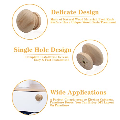 LifCratms 8PCS Wood Unfinished Drawer Knobs, 1 Inch Mushroom Shape Wooden Cabinet Furniture Knobs Pulls Handles for Home Office Wardrobe Dresser LifCratms