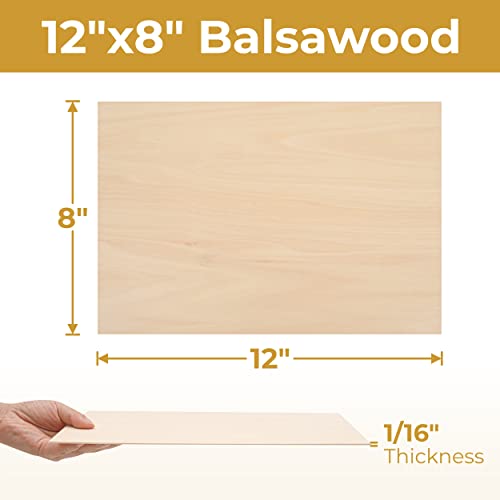 Calvana (12-Pack) 12”x8”x1/16” Balsa Sheets for Crafts - Perfect for Architectural Models Drawing Painting Wood Engraving Wood Burning Laser Scroll