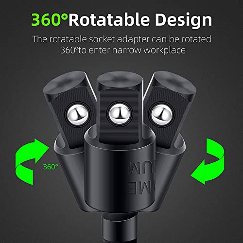 CIGOTU Right Angle Drill Adaptor,4-in-1 Impact Drill Bit Extension,360° Rotatable 1/4 3/8 1/2" Impact Grade Socket Adapter Set,105 Degree Angle CIGOTU