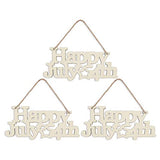 3pcs Happy 4th of July Letter Wood Sign American Star Patriotic Hanging Wooden Plaque DIY Craft Project with Ropes for Memorial Day Veterans Day JANOU
