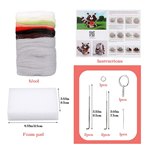 JUPEAN Needle Felting Kit Needle Felting Supplies Needle Felting Starter Kit Raccoon Animal Doll with Wool Roving, Felting Needles, Foam Mat and Wool JUPEAN