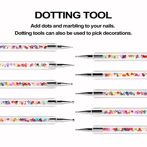 yisinuoo 5PCS (10sizes) 2 Ways Dotting Tools, Nail Art Tools for Painting Nail Design Kit With Colored Handles Acrylic Nail Art Pen Dot Paint