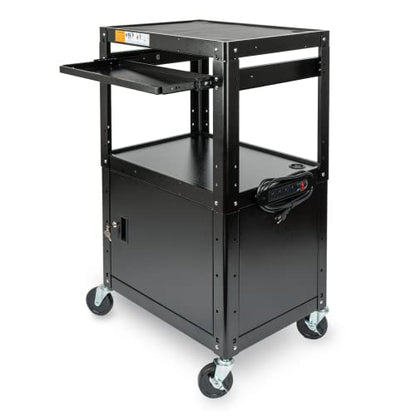 Metateel Steel Large AV Cart with Extra Storage - Adjustable Height Cart with Locking Cabinet, Pullout Tray, Power Strip, and Cord Management - Holds - WoodArtSupply