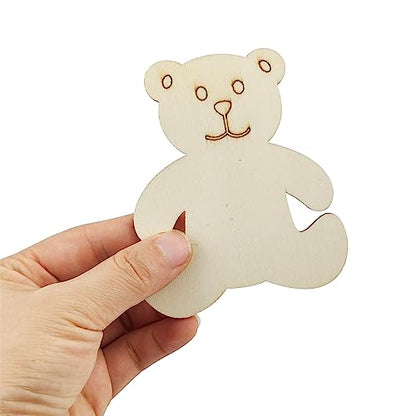 32 Pack Wood Bear Cutouts Unfinished Wooden Bear Hanging Ornaments DIY Bear Craft Gift Tags for Thanksgiving Christmas Home Party Decoration Craft