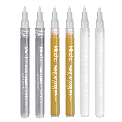 White Paint Pen, 0.7mm Acrylic 2 White, 2 Gold, 2 Silver Permanent Marker Pens for Wood Rock Plastic Leather Glass Stone Metal Canvas Ceramic Marker - WoodArtSupply