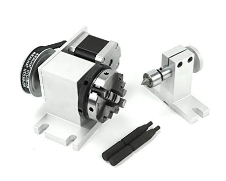 RATTMMOTOR K12-65mm Type Divding Head with 54mm Tailstock, Reducing Ratio 4:1 CNC 4th-Axis A-Axis Rotation-Axis, Indexing Head+K02-63mm 4 Jaw RATTMMOTOR