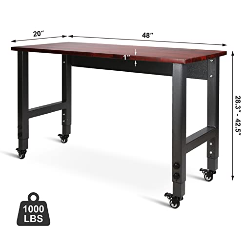 Olympia Tools 48in Adjustable Height Workbench, w/ 14 Levels of Height Adjustment & Heavy Duty Mobile Work Bench for Garage Home Office Olympia Tools