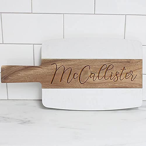 Cheese Board, Personalized Wood Marble Cutting Board, Initial Marble Cheese Board Charcuterie Boards, Engagement Gifts for Couples (Rectangular Wood The Paisley Box