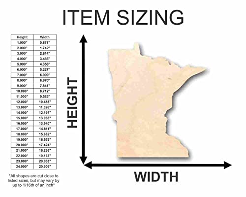 Unfinished Wood Minnesota Shape - State - Craft - up to 24" DIY 8" / 1/4" 24 Hour Crafts