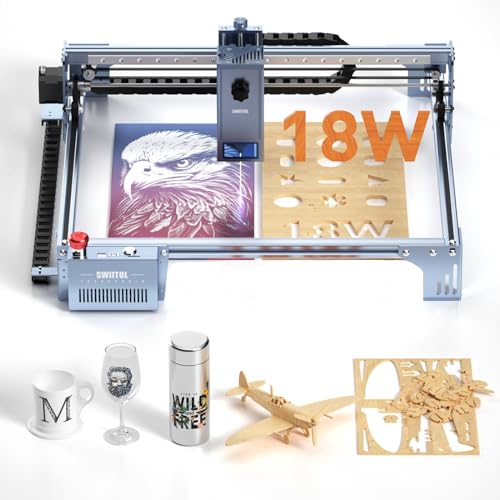 Swiitol Laser Engraver 18W Laser Cutter High-Power 30000mm/min 0.01mm High Accuracy, CNC Laser Engraving Cutting Machine with Emergency Stop Button - WoodArtSupply