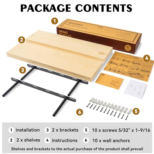 BGMG Wood Floating Shelves 24 inch, Wide Rustic Wooden Wall Shelves for Bathroom Living Room Bedroom Kitchen Farmhouse Set of 2-24x 6.7 x1.25 inch- BGMG