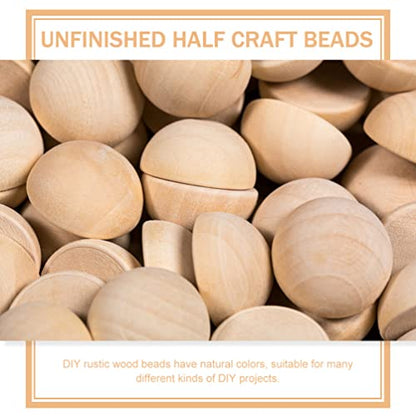 Milisten 200Pcs Half Round Wooden Beads Unfinished Wood Christmas Beads Half Beads Half Craft Balls Wood Half Balls Wooden Half Sphere Wooden Beads - WoodArtSupply