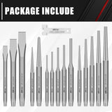 C&T 16-Piece Punch and Chisel Set with Storage Pouch, Including Taper Punch, Cold Chisels, Pin Punch, Center Punch, Chrome Vanadium Steel C&T