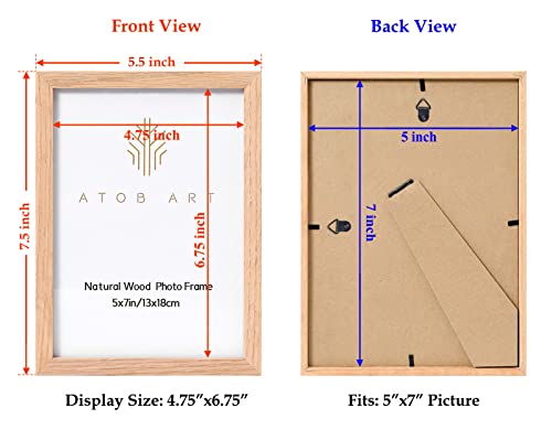ATOBART 5x7 Picture Frame Made of Solid OAK Wood Covered by Real Glass,5x7 Natural Wood Photo Frame for Wall Mounting or Table Top Display,Set of 4 ATOBART
