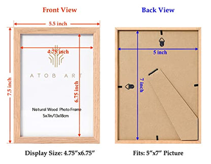 ATOBART 5x7 Picture Frame Made of Solid OAK Wood Covered by Real Glass,5x7 Natural Wood Photo Frame for Wall Mounting or Table Top Display,Set of 4