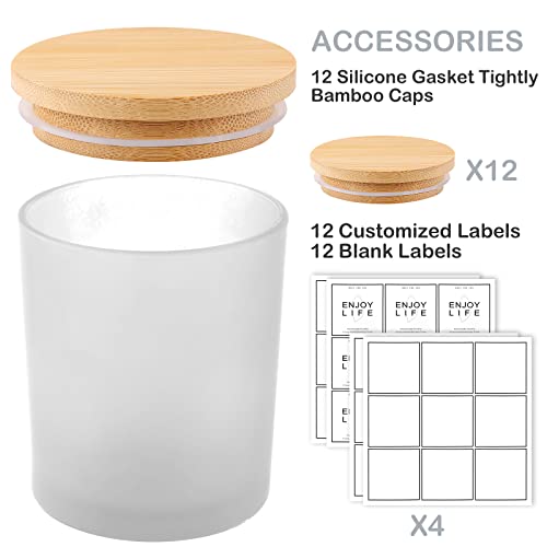 GOTIDEAL 12 Pack 9 OZ Frosted White Candle Jars with Bamboo Lids for Making Candles Supplies, Bulk Empty Candle Containers Tins Small Glass Jars for GOTIDEAL