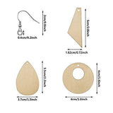 60 Pieces Unfinished Wooden Earrings Blank, Teardrop Tapered Round Earrings Pendants with 60 Pieces Earring Hooks and 60 Pieces Jump Rings for HERCHR