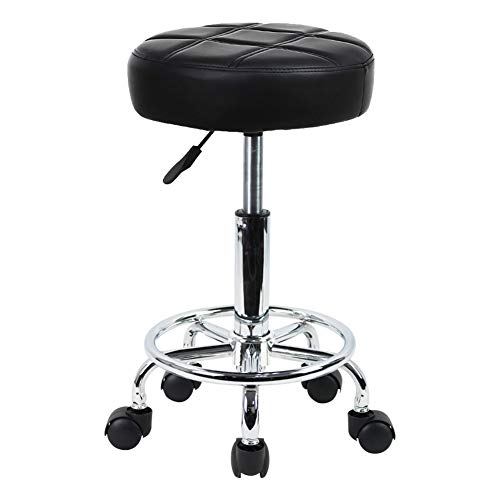 KKTONER Round Rolling Stool Chair PU Leather Height Adjustable Swivel Drafting Work SPA Shop Salon Stools with Wheels Office Chair Small (Black) KKTONER