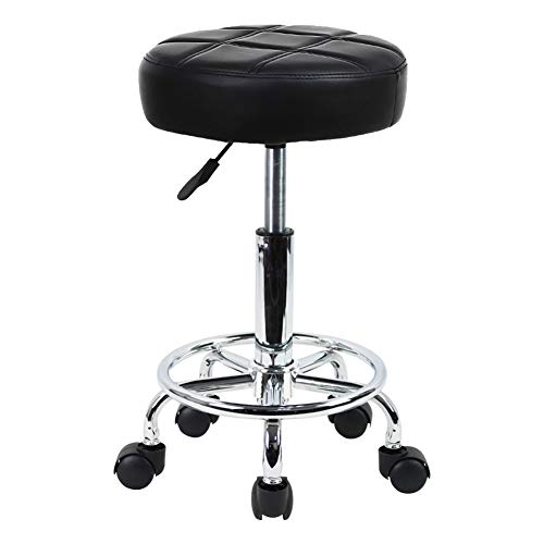 KKTONER Round Rolling Stool Chair PU Leather Height Adjustable Swivel Drafting Work SPA Shop Salon Stools with Wheels Office Chair Small (Black) - WoodArtSupply