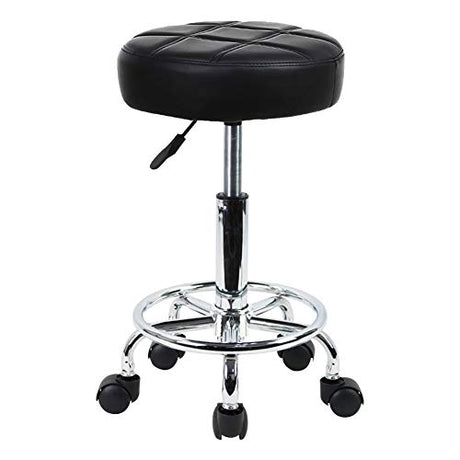 KKTONER Round Rolling Stool Chair PU Leather Height Adjustable Swivel Drafting Work SPA Shop Salon Stools with Wheels Office Chair Small (Black) KKTONER