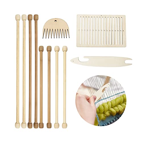 11 Pieces Weaving Loom Kit, Wood DIY Weaving Loom with Wooden Weaving Stick Weaving Comb and Wood Weaving Crochet Needle Warp Frame Loom for Kids - WoodArtSupply