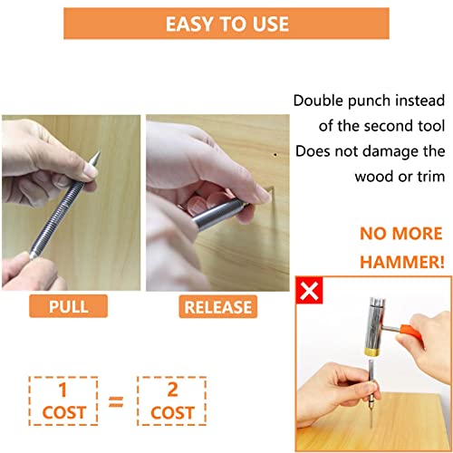 WHLLING Dual Head Nail Setter, Hammerless 1/32″& 1/16″ Spring Nail Set, 3500 PSI Striking Force Counter Punch - WoodArtSupply