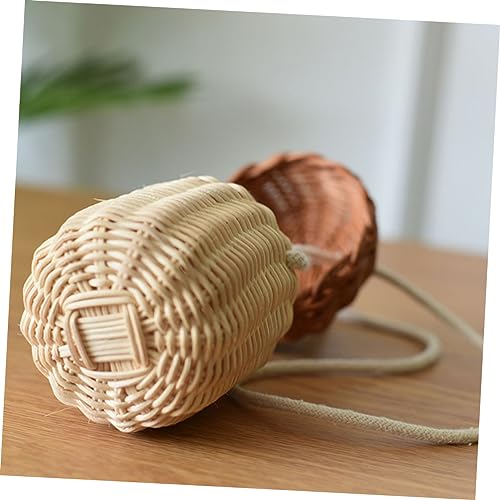 Cabilock 2 pcs Rattan Satchel Hanging Basket sandy cheeks costume Rattan Storage Basket acorn shaped bag summer shoulder bag bohe foraging bag rattan Cabilock