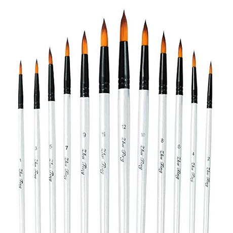 Acrylic Paint Brushes Set, 12pcs Professional Round-Pointed Tip Artist Paintbrushes for Acrylic Watercolor Oil Painting, Face Body Nail Art, Crafts, Auhoahsil