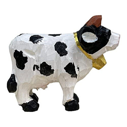 YEEYAYA Cow 3” Wood Sculpture Hand Carved Wood Figurine Wood Statue Room Decor Home Decor Farm Animals Zoo Animals - WoodArtSupply