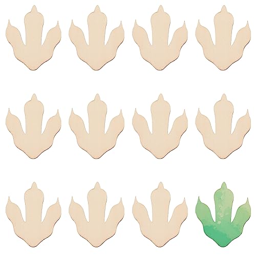 OLYCRAFT 12Pcs Wooden Dinosaur Foot Prints 3.5x3x0.3inch Unfinished Blank Wood Cutouts Slices Natural Claw Shape Unfinished Wood DIY Crafts Dinosaur OLYCRAFT