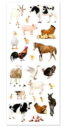 Realistic Farm Animal Stickers - Barnyard Clear Adhesive Decals for Crafts - – 23 Pc Craft Supply