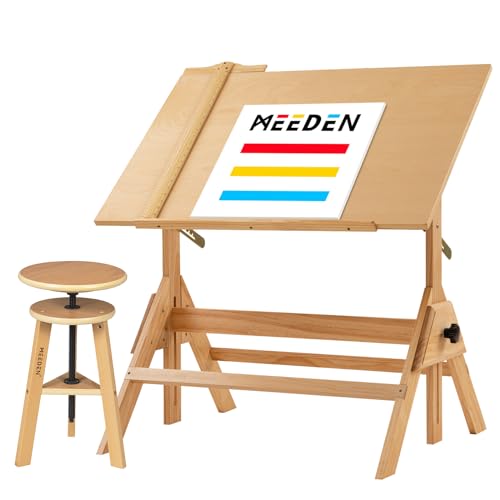 MEEDEN Wood Drafting Table & Stool Set,Artist Stool and Craft Table with Adjustable Height,Tiltable Tabletop for Artwork, Graphic Design, Reading, MEEDEN