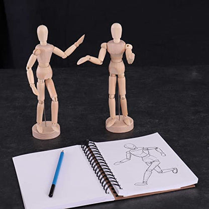 US Art Supply® Wood 12" Artist Drawing Manikin Articulated Mannequin with Base and Flexible Body - Perfect for Drawing The Human Figure (12" Pair -