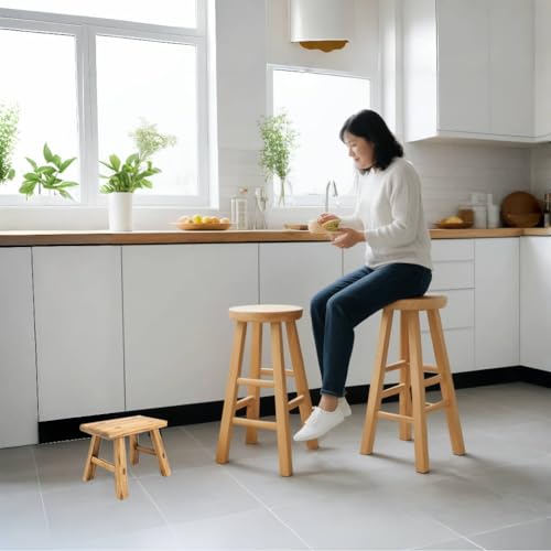 ANQILEE Handmade Solid Wood Stool Milking Stool 10" Height Wooden Step Stool Simple Wooden Viking Stool (12" Long 6" Wide) - WoodArtSupply