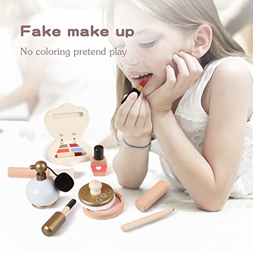 Kids Makeup Kit for Girl Wooden Make-up Toy Set for Toddlers Pretend Play Salon Toys Set for Kid Children Princess Birthday Gift Montessori Travel - WoodArtSupply